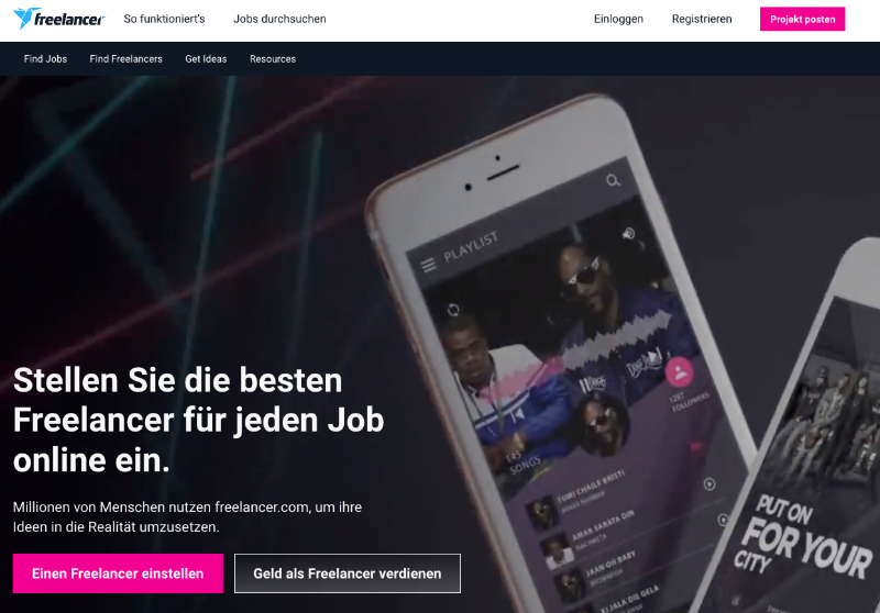 Freelancer.de Homepage
